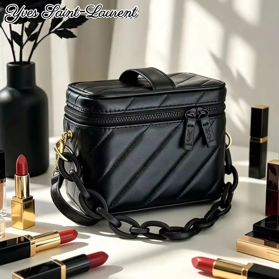 Women'S Ysl Bags Crossbody - Кожаная квадратная косметичка YSL черного цвета
