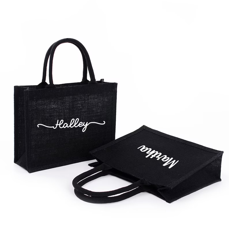 Women Bags Jute - Персонализированные черные сумки-тоут из мешковины, джутовая